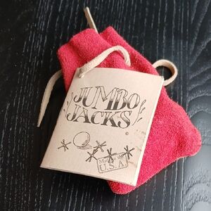 Jumbo Jacks Set 2 Balls 10 Jacks Red Tan Leather Drawstring Pouch